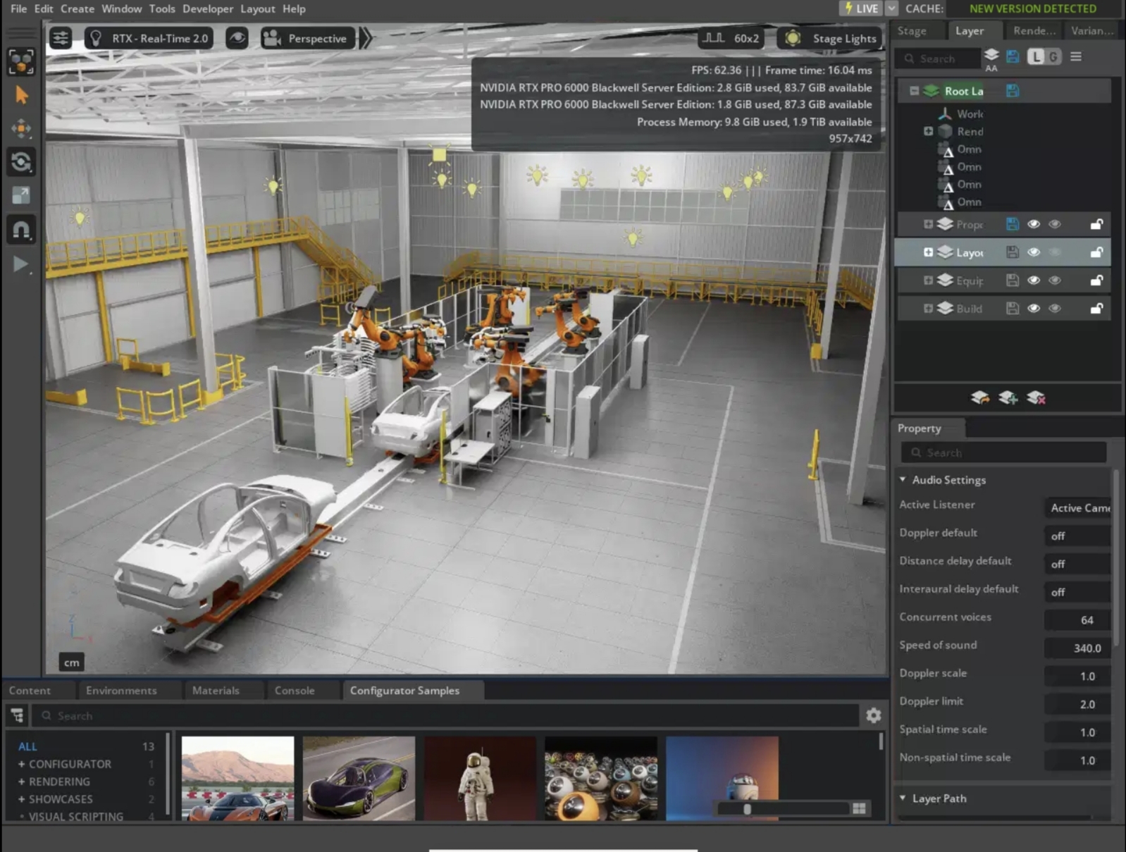 Industrial factory scene developed with OpenUSD in NVIDIA Omniverse